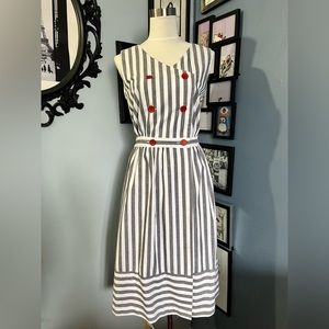White Gray striped vintage button dress Pinup Sailor
